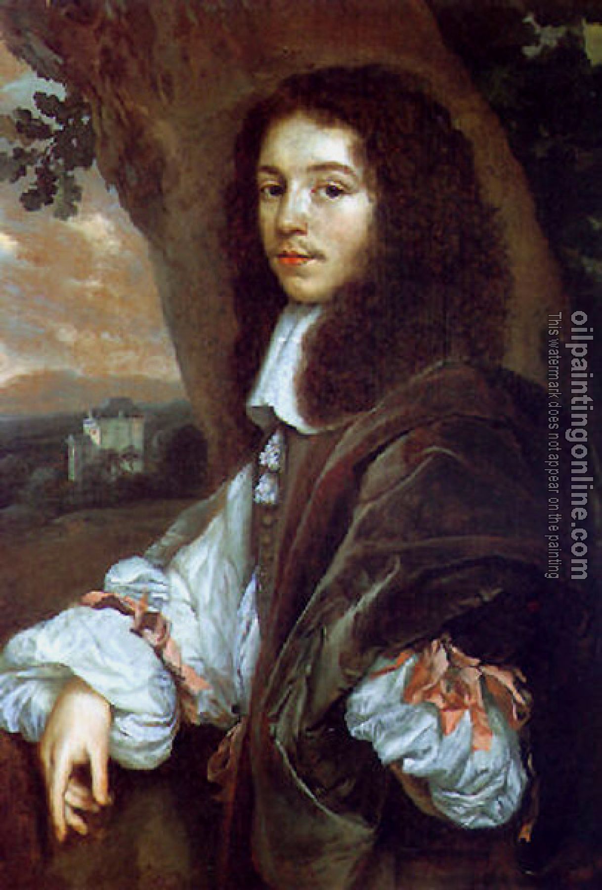 Jan Mytens - Portrait of Christaen Huygens in a landscape a country house beyond